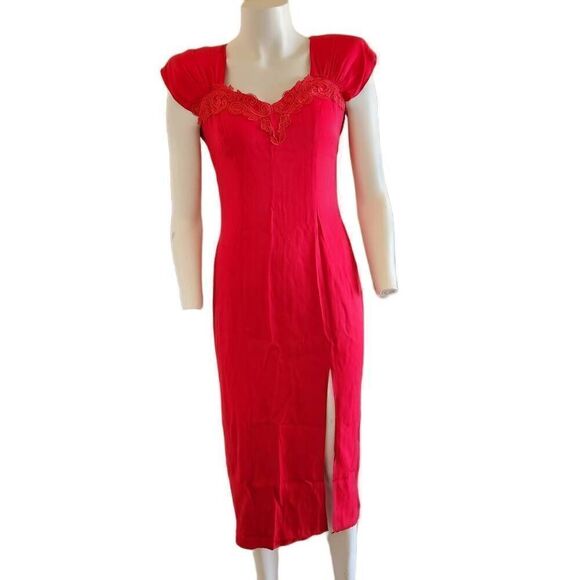 Jay Jacobs size 9-10 vintage Marilyn Monroe wine red sweetheart high slit dress - Picture 3 of 11